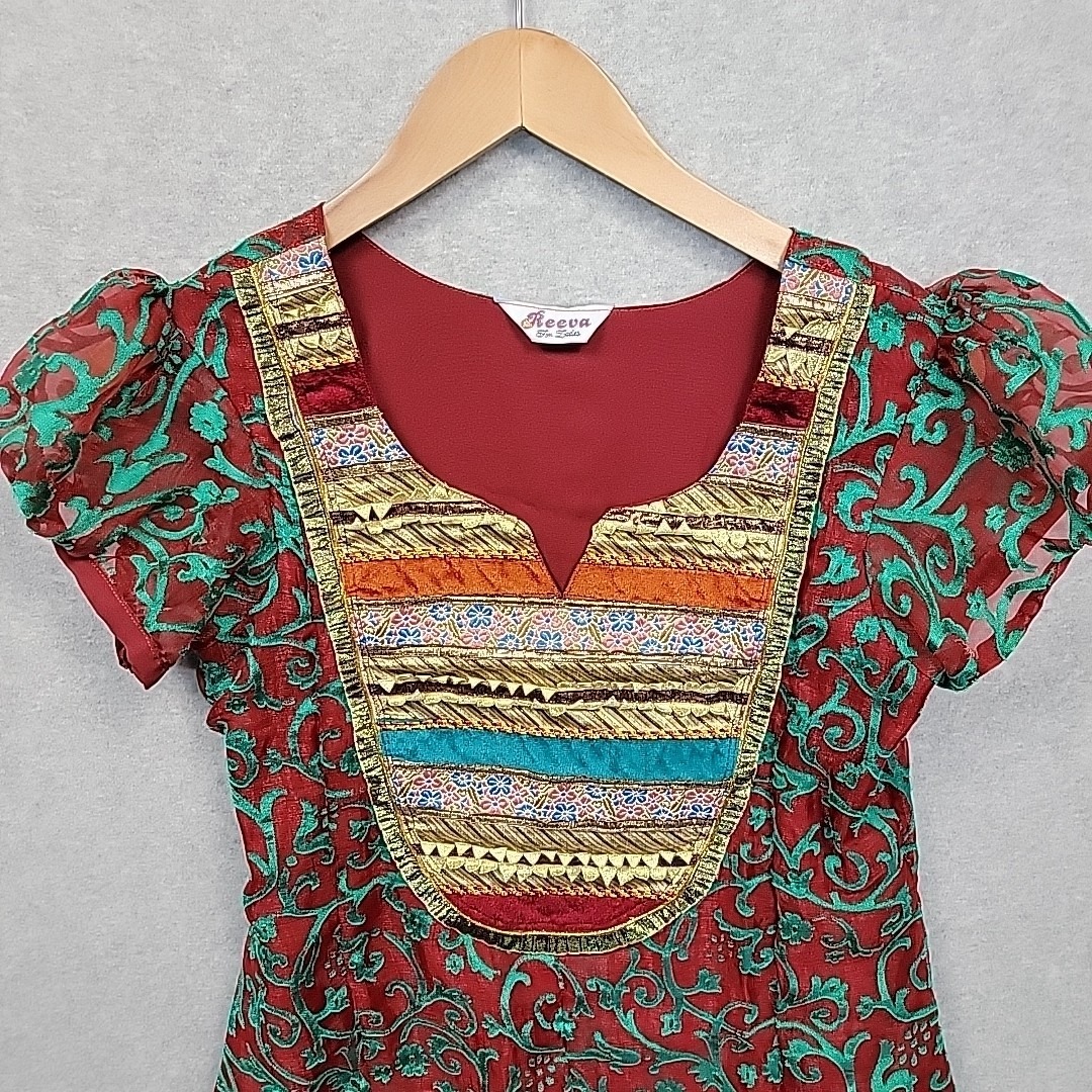 Indian Ethnic Floral Tunic Dress For Women Xs Boho Hippie Vintage Look Festival — image 4 of 8